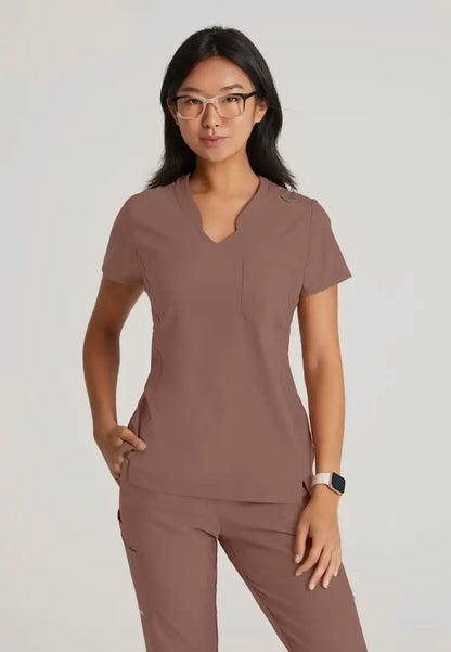 Grey's Anatomy™ Evolve "Sway" Banded V-Neck Tuck-In Top - Driftwood - The Uniform Store