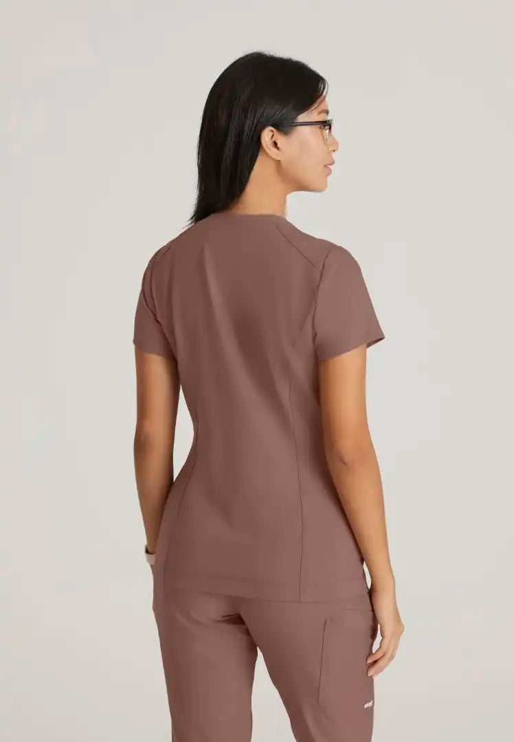 Grey's Anatomy™ Evolve "Sway" Banded V-Neck Tuck-In Top - Driftwood - The Uniform Store