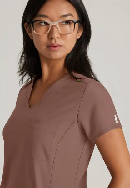 Grey's Anatomy™ Evolve "Sway" Banded V-Neck Tuck-In Top - Driftwood - The Uniform Store