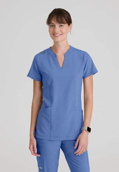 Sky Banded Neck 2-Pocket Top - Ciel