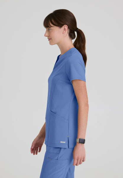Sky Banded Neck 2-Pocket Top - Ciel