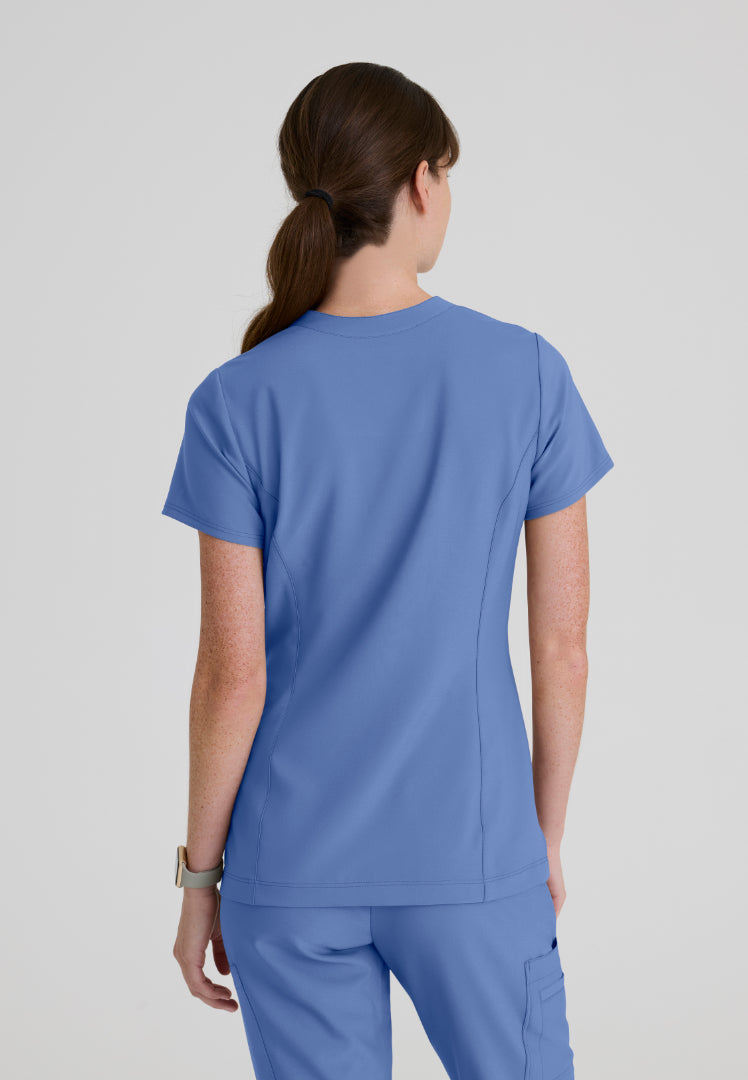Sky Banded Neck 2-Pocket Top - Ciel