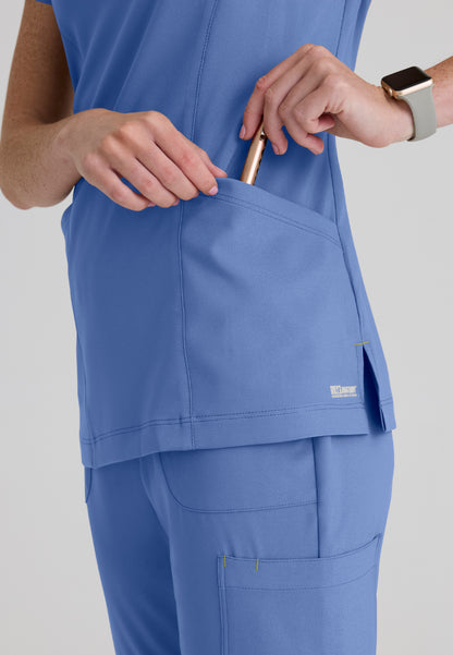 Sky Banded Neck 2-Pocket Top - Ciel