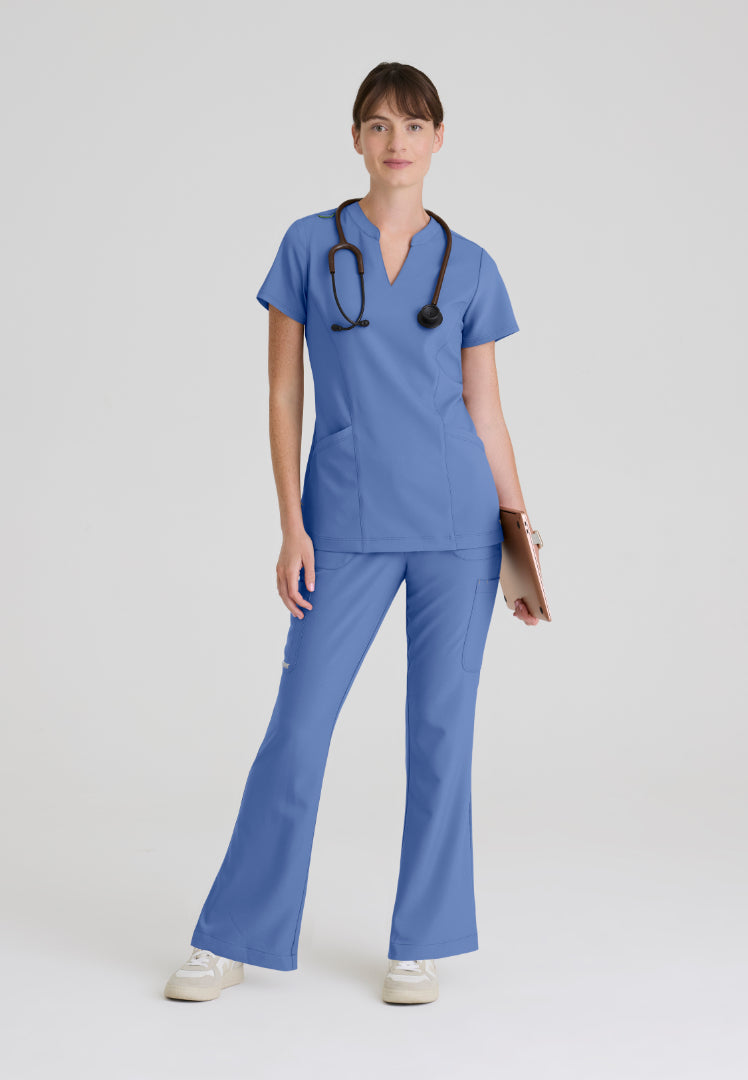 Sky Banded Neck 2-Pocket Top - Ciel