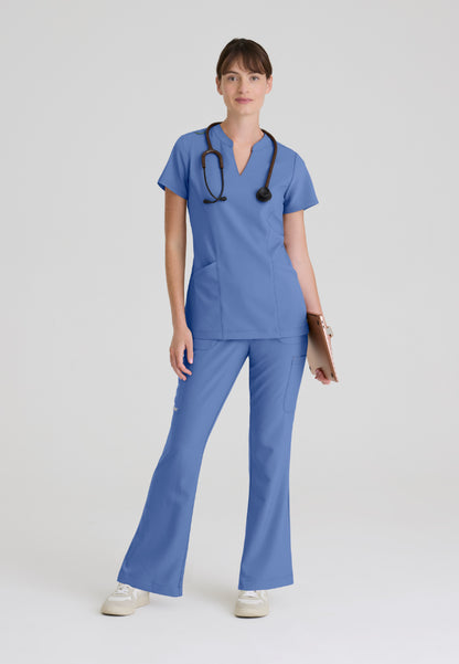 Sky Banded Neck 2-Pocket Top - Ciel