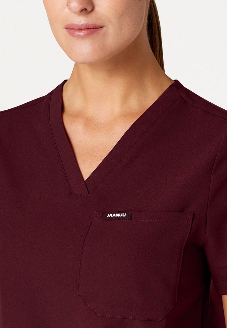 Rhena Essential 1-Pocket Scrub Top - Burgundy