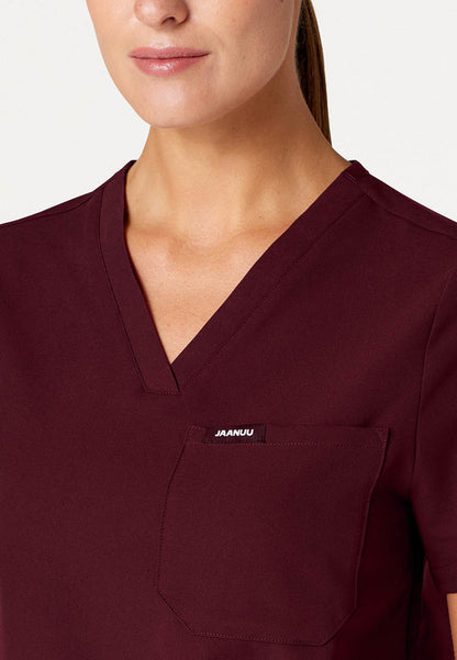 Rhena Essential 1-Pocket Scrub Top - Burgundy