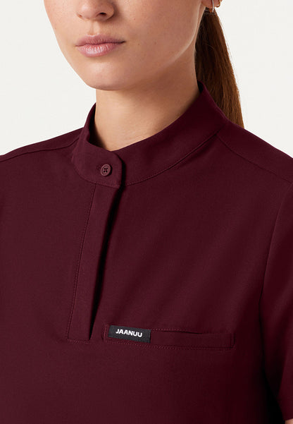 Savi Tuck-In Stand-Collar Scrub Top - Burgundy