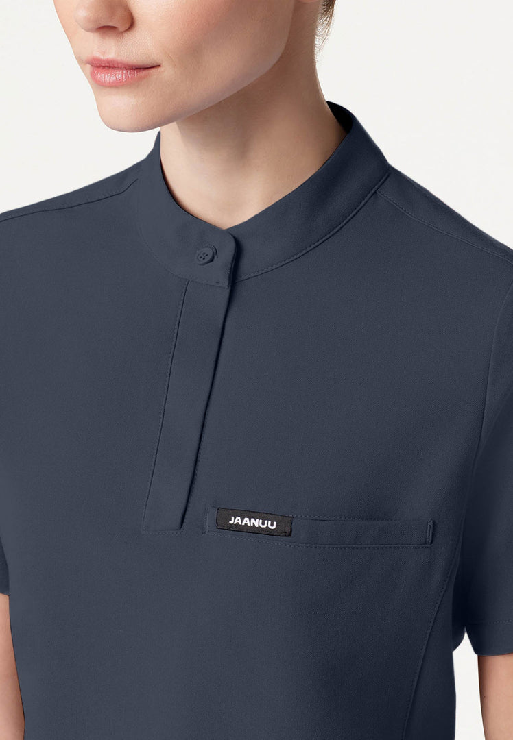 Savi Tuck-In Stand-Collar Scrub Top - Carbon Gray