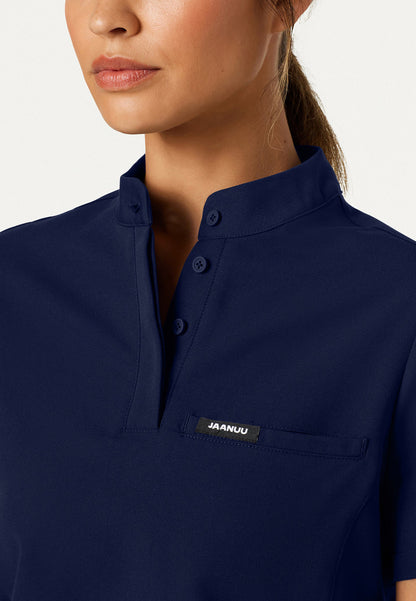 Savi Tuck-In Stand-Collar Scrub Top - Midnight Navy