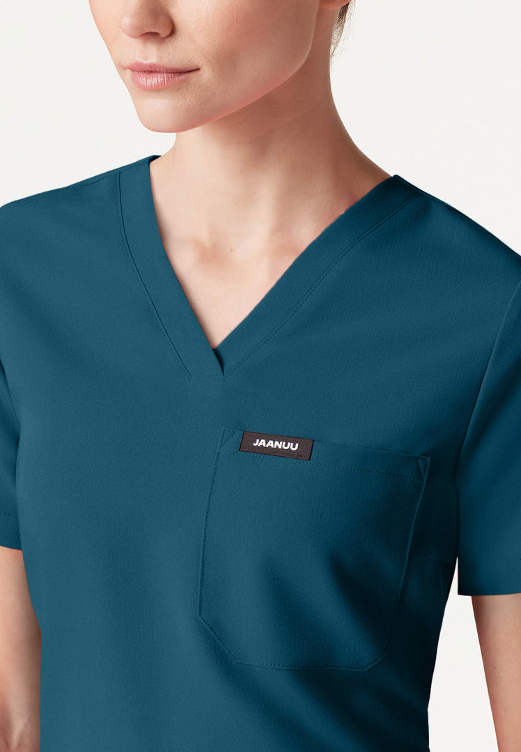 Blusa médica Rhena Slim Essential de un bolsillo - Azul Caribe