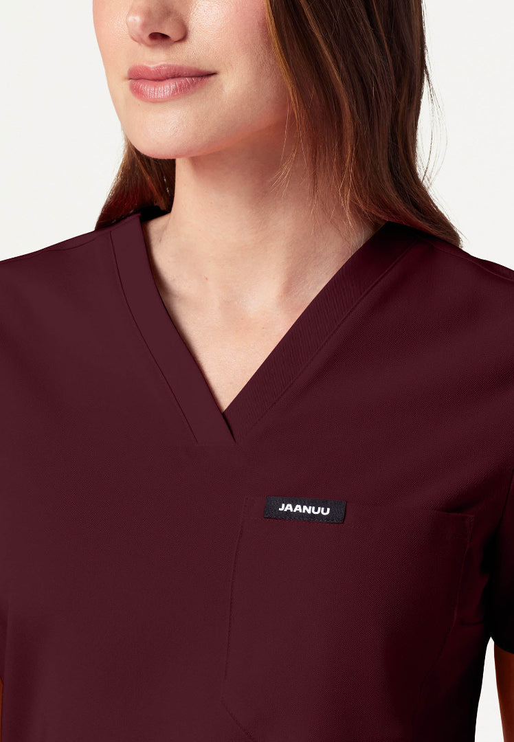 Rhena Slim Essential 1-Pocket Scrub Top - Burgundy
