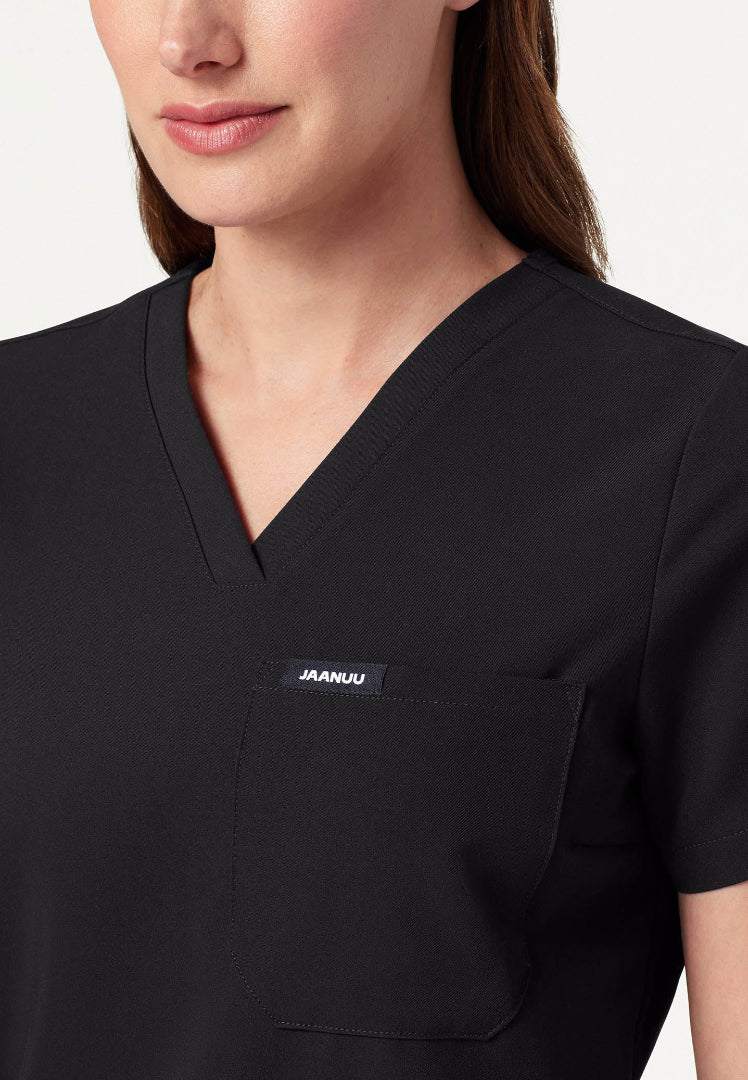 Rhena Slim Essential 1-Pocket Scrub Top - Black