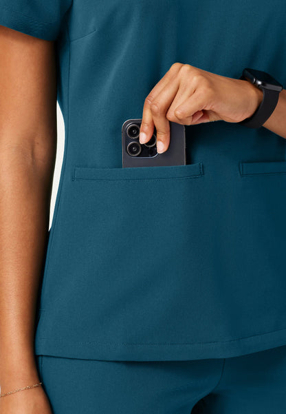 Blusa médica Helia Slim con cuello en V y muescas - Azul Caribe