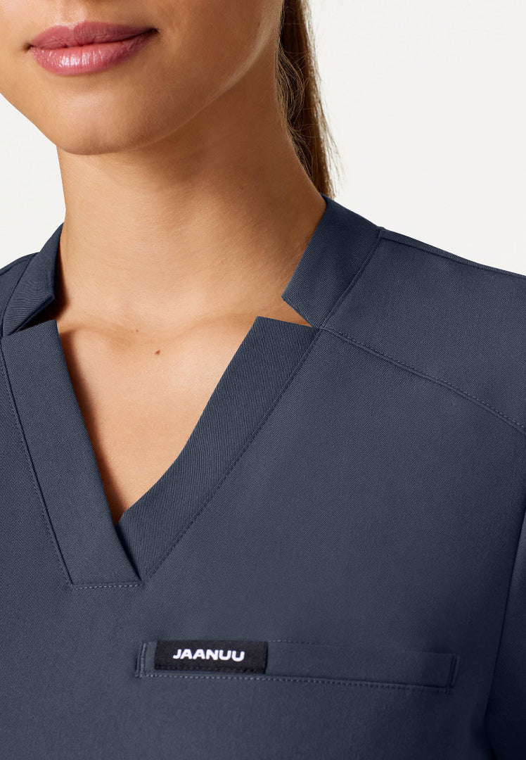 Helia Slim Notched V-Neck Scrub Top - Carbon Gray