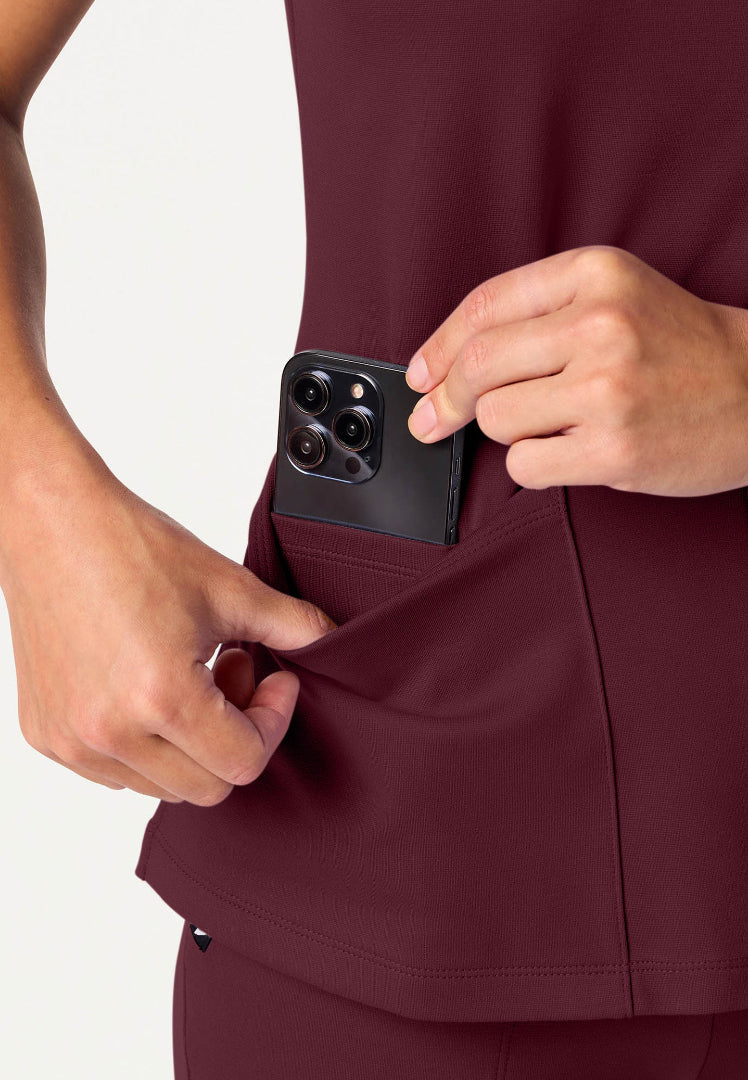 Kass Slim 4-Pocket UltraSOFT Scrub Top - Burgundy