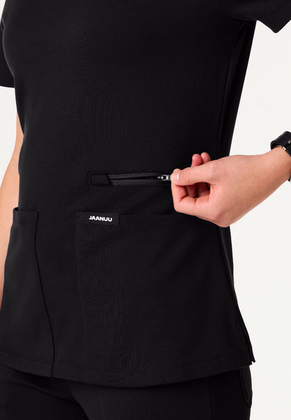 Kass Slim 4-Pocket UltraSOFT Scrub Top - Black