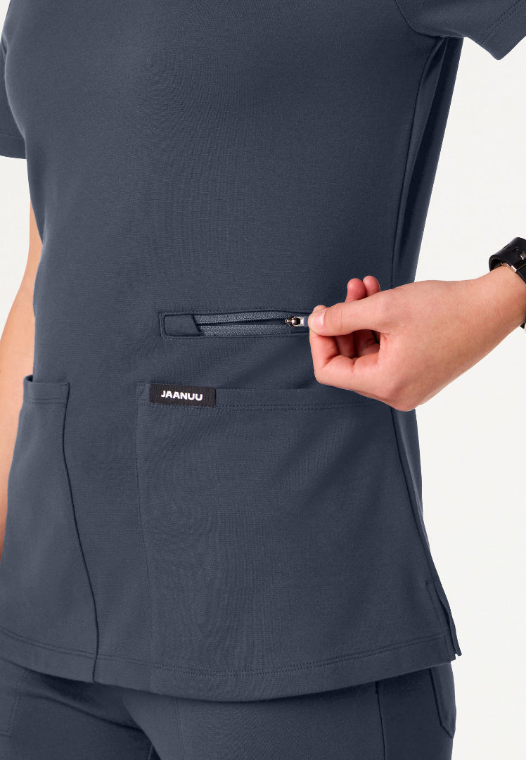 Kass Slim 4-Pocket UltraSOFT Scrub Top - Carbon Gray