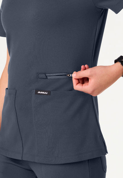 Kass Slim 4-Pocket UltraSOFT Scrub Top - Carbon Gray