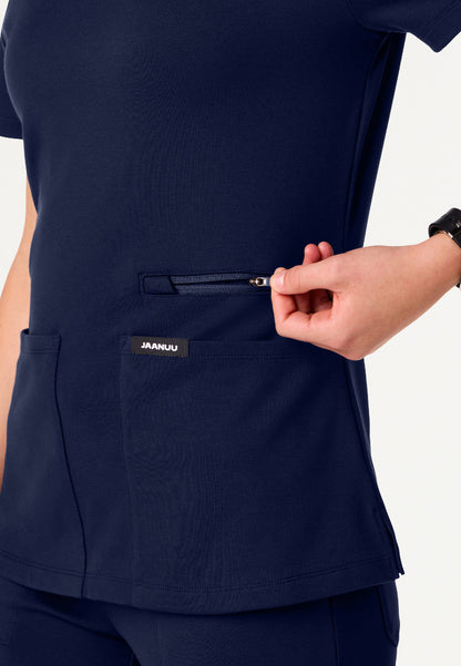 Blusa médica Kass Slim UltraSOFT de 4 bolsillos - Azul marino medianoche