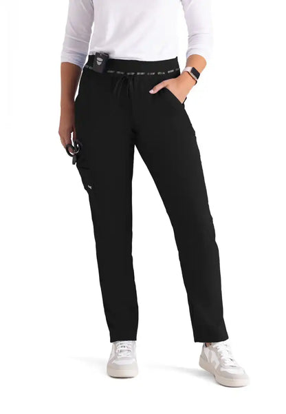 Grey's Anatomy™ Spandex Stretch "Serena" 7-Pocket Mid-Rise Tapered Leg Scrub Pant - Black - The Uniform Store