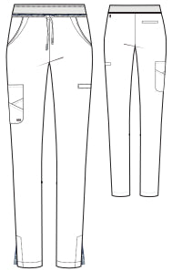 Line Drawing for Pantalon d'uniforme médical à jambe effilée à taille moyenne à 7 poches Serena - Vert chasseur