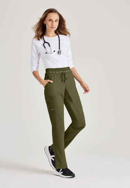 Grey's Anatomy™ Spandex Stretch "Serena" 7-Pocket Mid-Rise Tapered Leg Scrub Pant - Olive - The Uniform Store