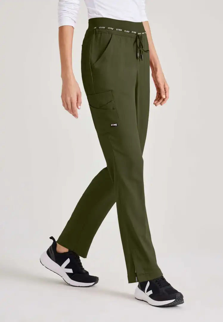 Pantalon d'uniforme médical à jambe fuselée à taille moyenne Serena à 7 poches - Olive