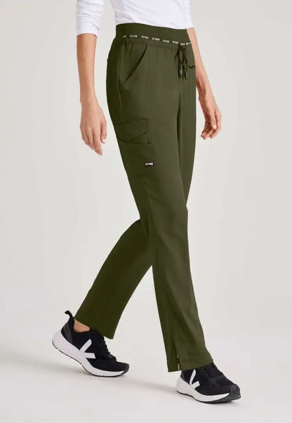 Grey's Anatomy™ Spandex Stretch "Serena" 7-Pocket Mid-Rise Tapered Leg Scrub Pant - Olive - The Uniform Store