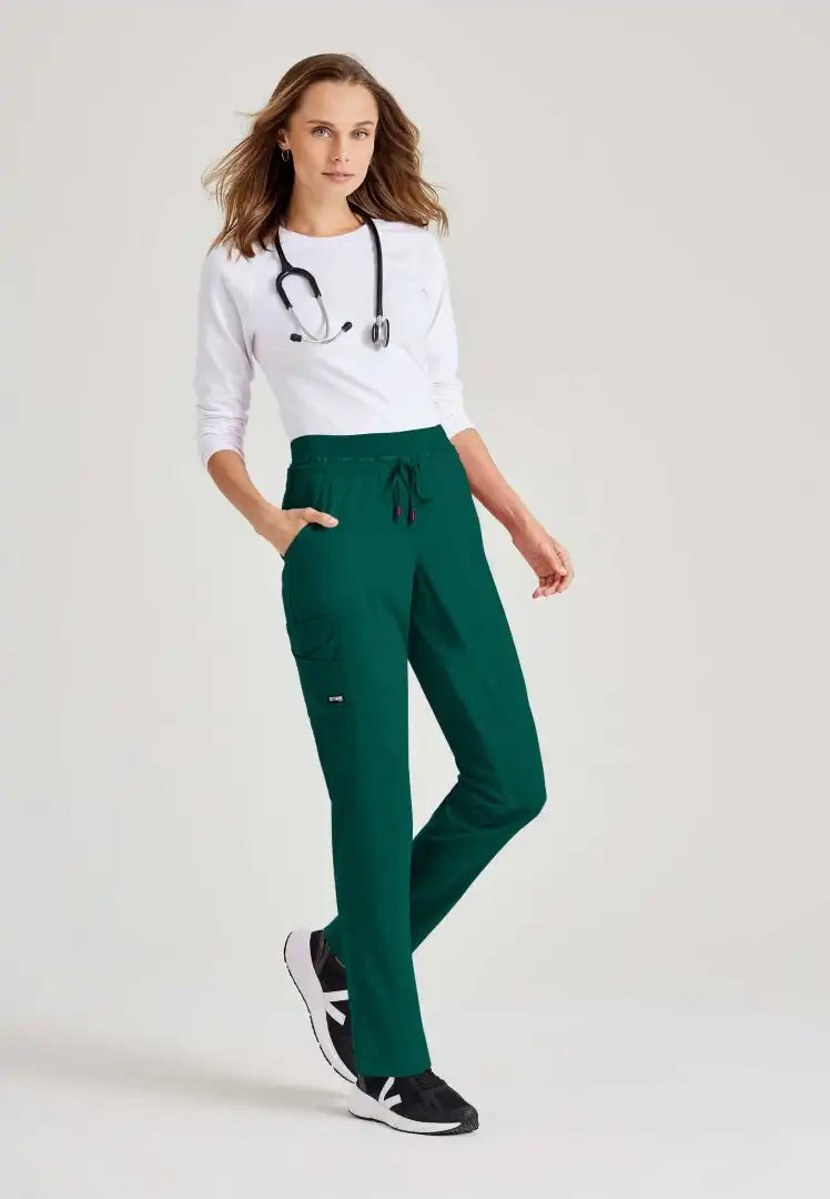 Pantalon d'uniforme médical à jambe effilée à taille moyenne à 7 poches Serena - Vert chasseur