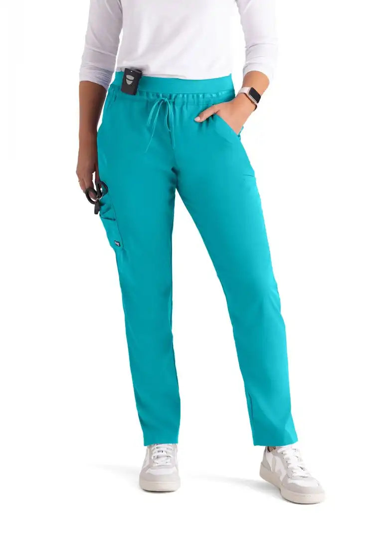 Pantalon d'uniforme médical à jambe fuselée à taille moyenne à 7 poches Serena - Sarcelle