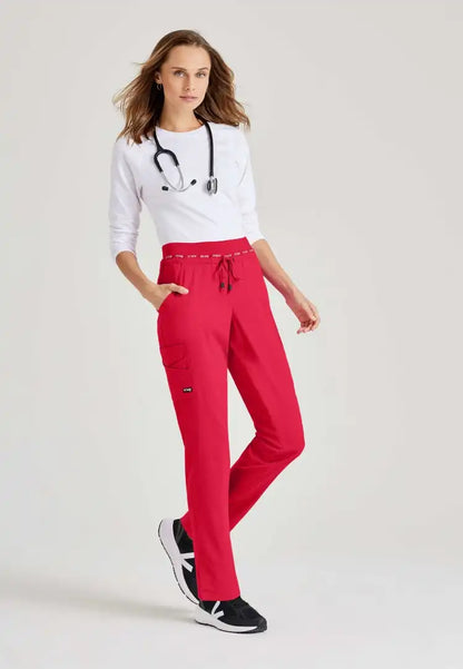Grey's Anatomy™ Spandex Stretch "Serena" 7-Pocket Mid-Rise Tapered Leg Scrub Pant - Scarlet Red - The Uniform Store