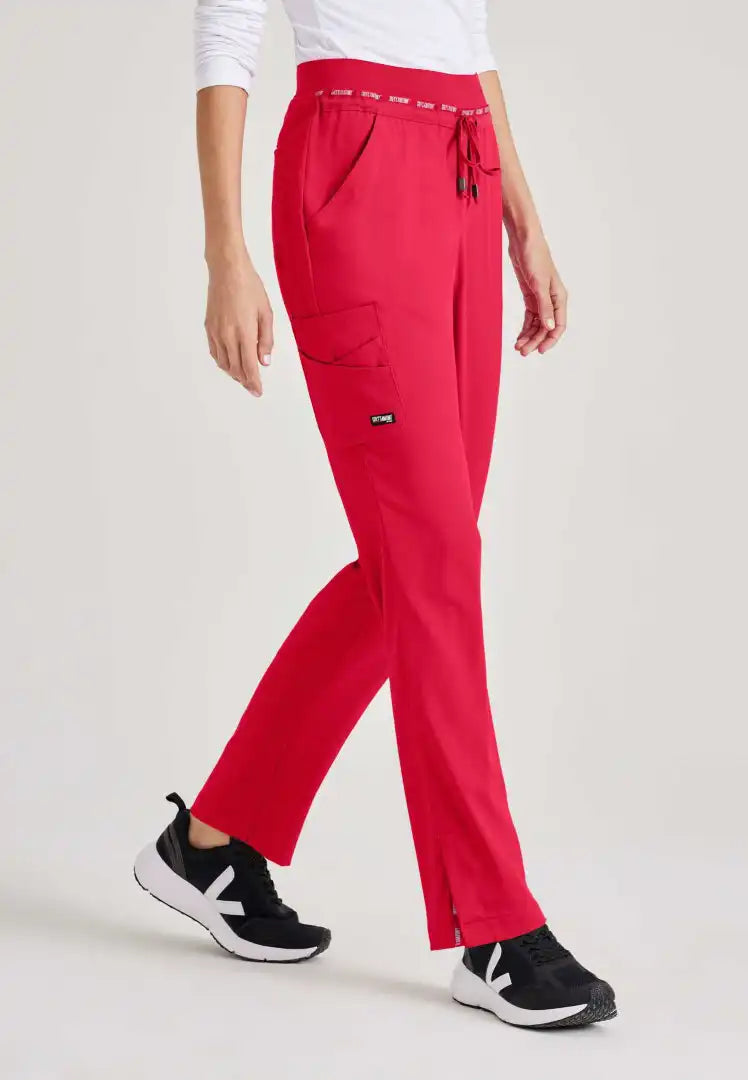 Pantalon d'uniforme médical à jambe effilée à taille moyenne à 7 poches Serena - Rouge écarlate