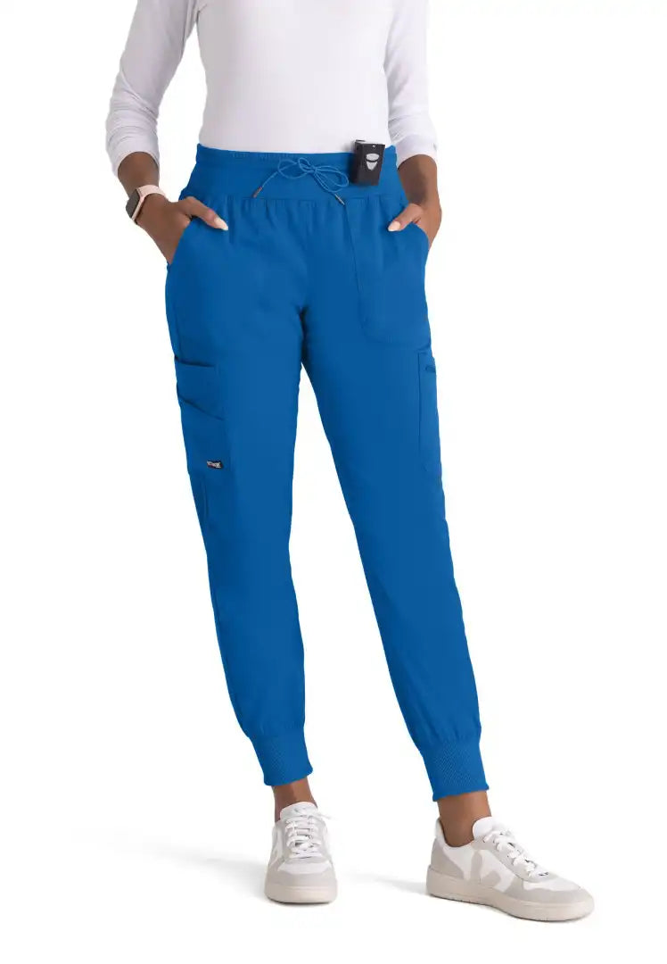 Grey's Anatomy™ Spandex Stretch "Carly" 7-Pocket Mid-Rise Jogger Scrub Pant - New Royal - The Uniform Store