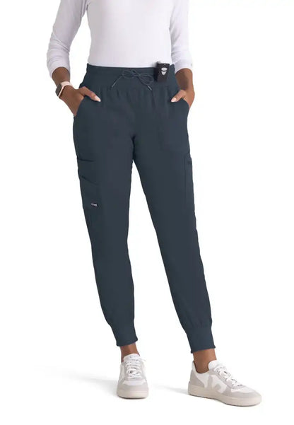 Grey's Anatomy™ Spandex Stretch "Carly" 7-Pocket Mid-Rise Jogger Scrub Pant - Steel - The Uniform Store