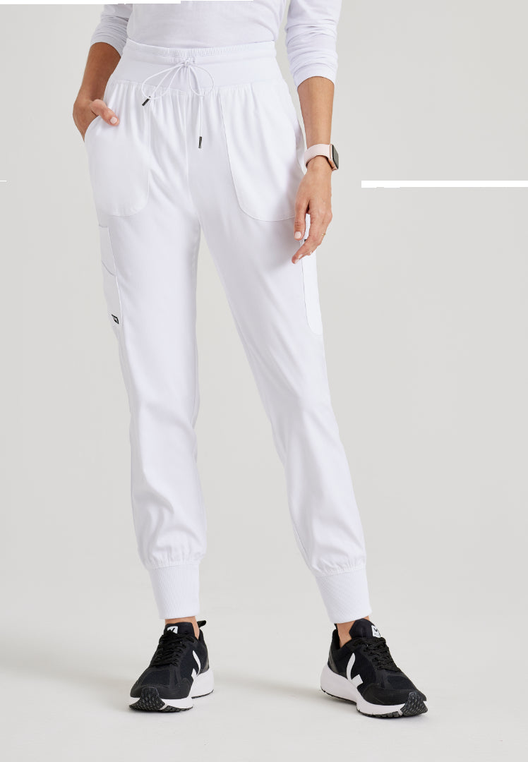 Grey's Anatomy™ Spandex Stretch "Carly" 7-Pocket Mid-Rise Jogger Scrub Pant - White