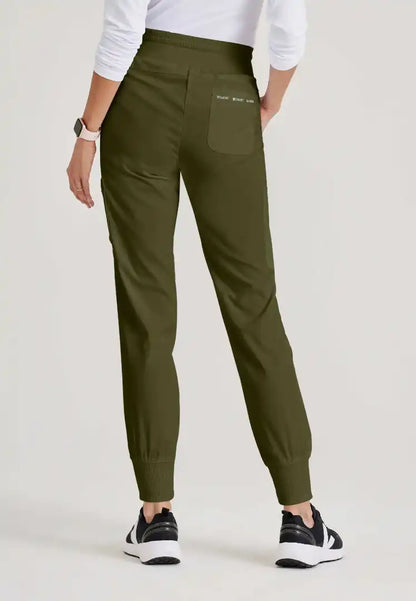 Grey's Anatomy™ Spandex Stretch "Carly" 7-Pocket Mid-Rise Jogger Scrub Pant - Olive - The Uniform Store