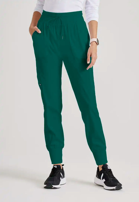 Grey's Anatomy™ Spandex Stretch "Carly" 7-Pocket Mid-Rise Jogger Scrub Pant - Hunter Green - The Uniform Store