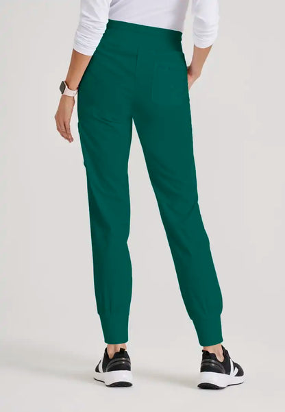 Grey's Anatomy™ Spandex Stretch "Carly" 7-Pocket Mid-Rise Jogger Scrub Pant - Hunter Green - The Uniform Store