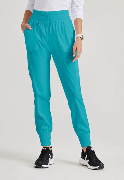 Grey's Anatomy™ Spandex Stretch "Carly" 7-Pocket Mid-Rise Jogger Scrub Pant - Teal - The Uniform Store