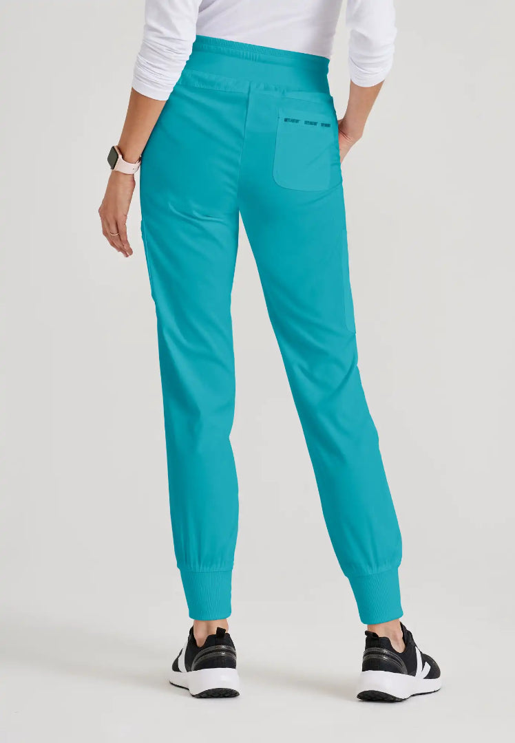 Grey's Anatomy™ Spandex Stretch "Carly" 7-Pocket Mid-Rise Jogger Scrub Pant - Teal - The Uniform Store