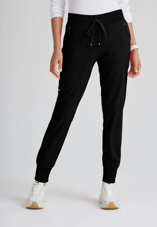 Grey's Anatomy™ Spandex Stretch "Eden" 5-Pocket Mid-Rise Jogger Scrub Pant - Black - The Uniform Store