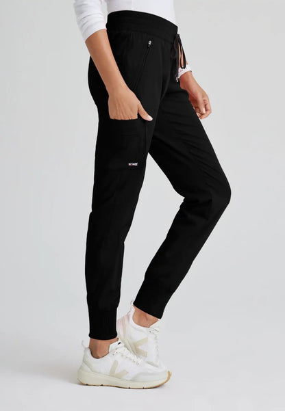 Grey's Anatomy™ Spandex Stretch "Eden" 5-Pocket Mid-Rise Jogger Scrub Pant - Black - The Uniform Store