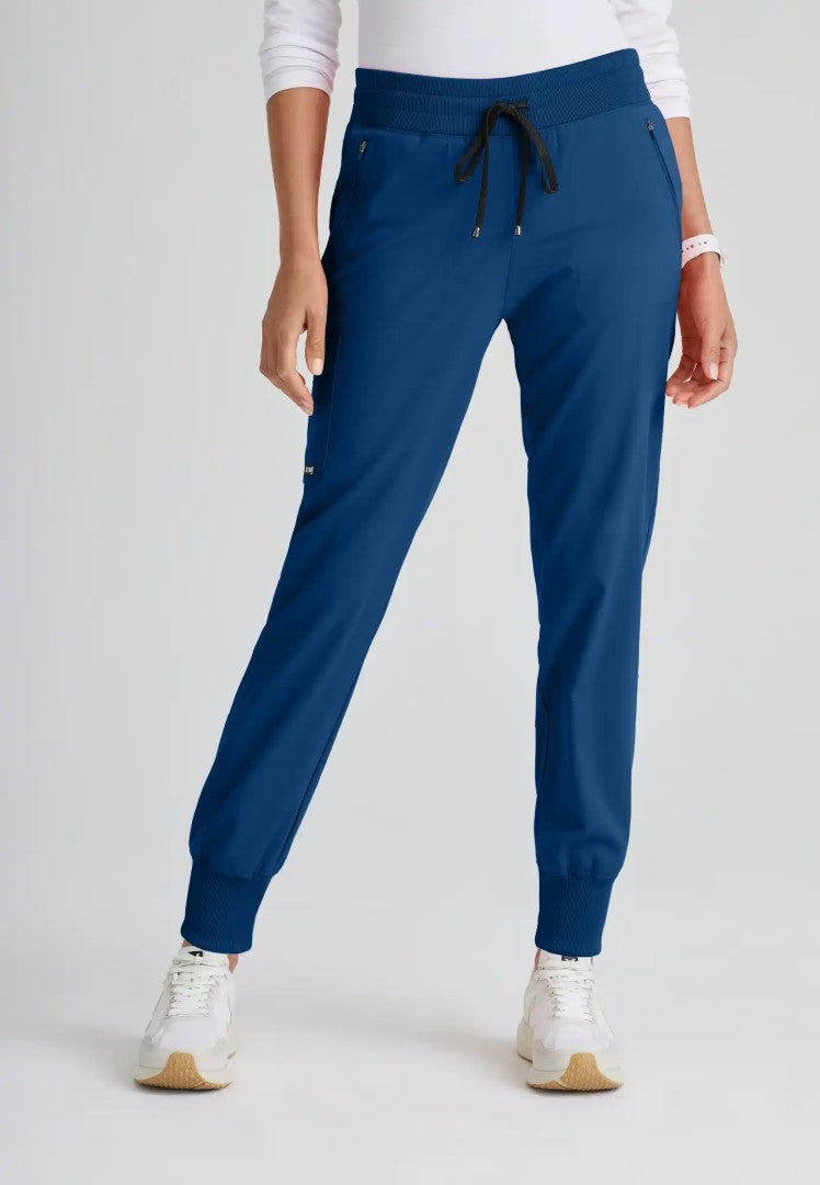 Grey's Anatomy™ Spandex Stretch "Eden" 5-Pocket Mid-Rise Jogger Scrub Pant - Indigo - The Uniform Store