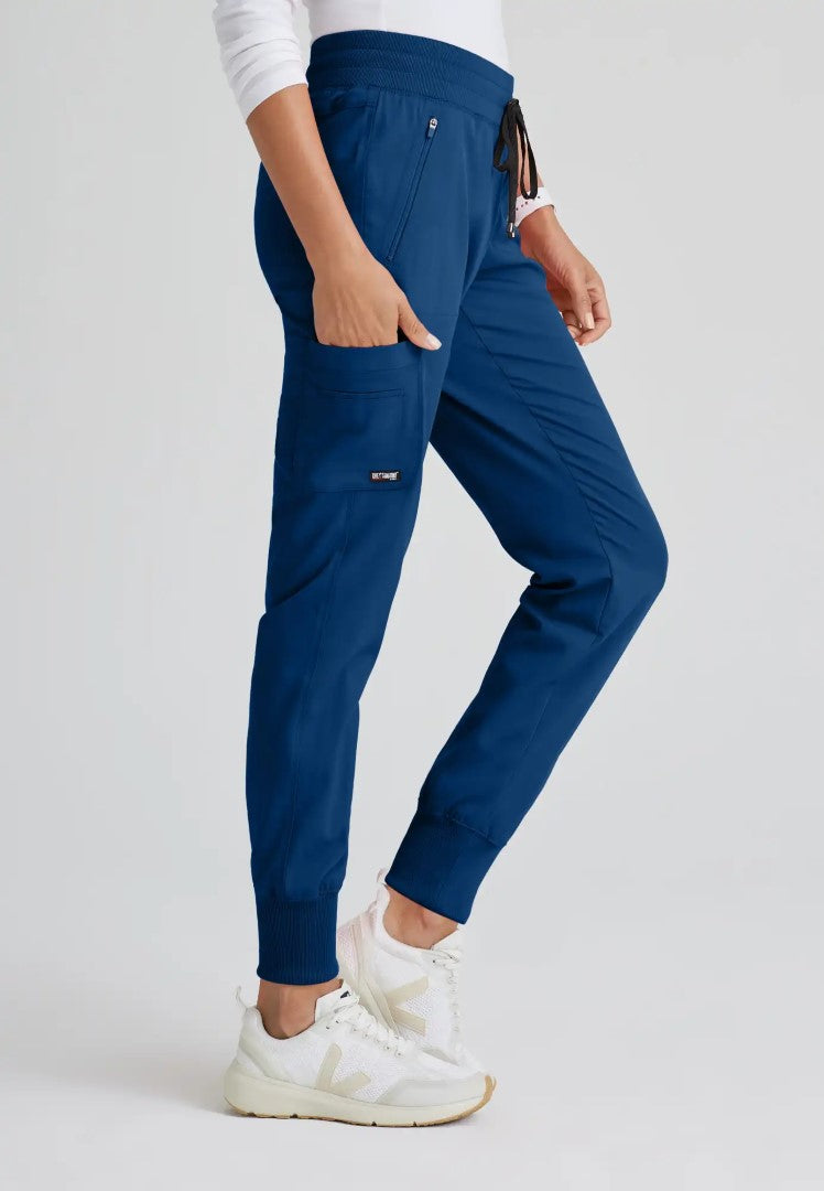 Grey's Anatomy™ Spandex Stretch "Eden" 5-Pocket Mid-Rise Jogger Scrub Pant - Indigo - The Uniform Store