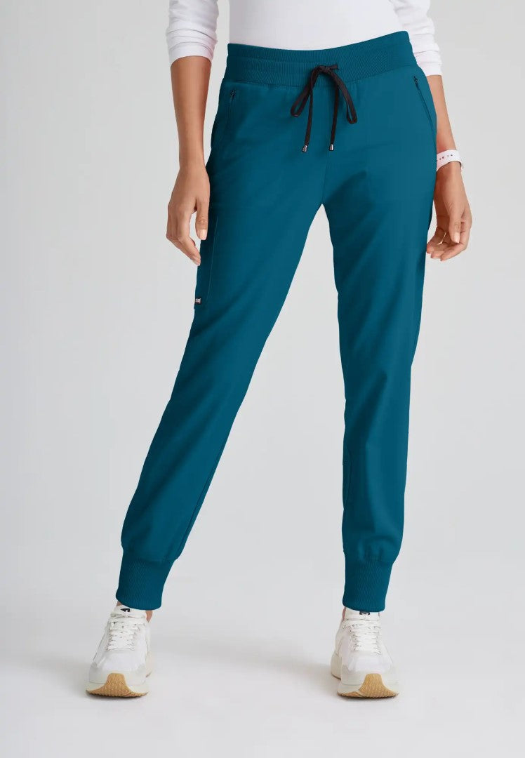 Grey's Anatomy™ Spandex Stretch "Eden" 5-Pocket Mid-Rise Jogger Scrub Pant - Bahama - The Uniform Store