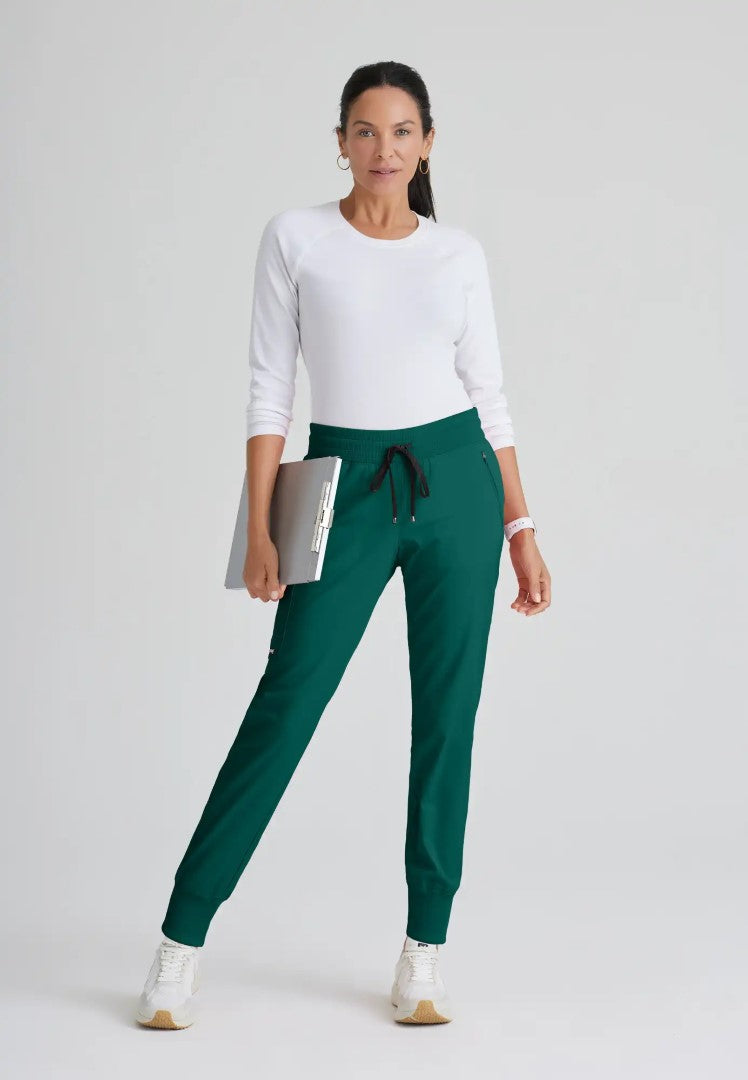 Grey's Anatomy™ Spandex Stretch "Eden" 5-Pocket Mid-Rise Jogger Scrub Pant - Hunter Green - The Uniform Store