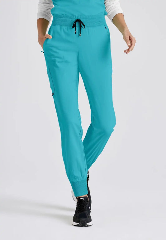 Pantalon de jogging taille mi-haute Eden à 5 poches - Bleu sarcelle