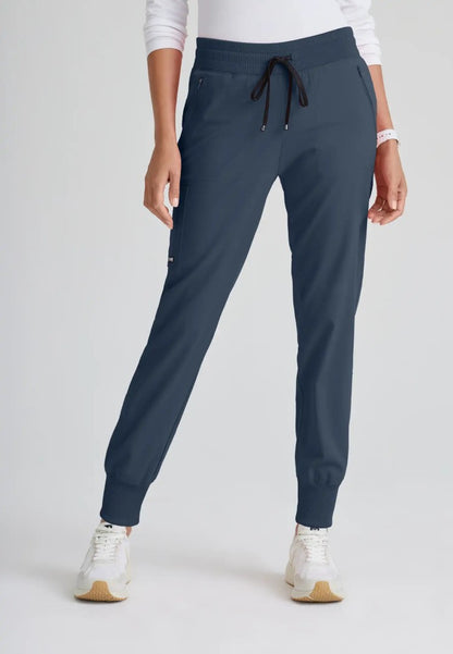 Grey's Anatomy™ Spandex Stretch "Eden" 5-Pocket Mid-Rise Jogger Scrub Pant - Steel - The Uniform Store