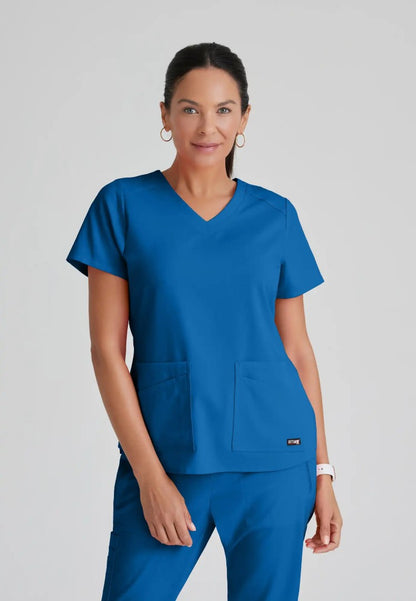 Grey's Anatomy™ Spandex Stretch "Emma" 4-Pocket V-Neck Scrub Top - New Royal - The Uniform Store
